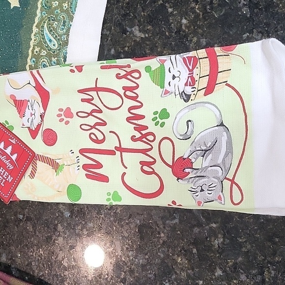 Nwt 6 Kitchen Towels 1 Pot Holder 1 Oven Mit Merry Cats Mas Tree Snowmen Leaves - Picture 4 of 8